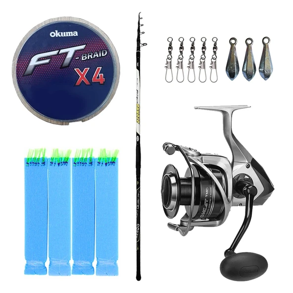 YekOutdoor Surf Olta Seti Kendo Azurro Surf 420cm 200 gr Teleskopik Olta Kamışı&Okuma Tomcat TMC-8000 6+1bb Olta Makinesi