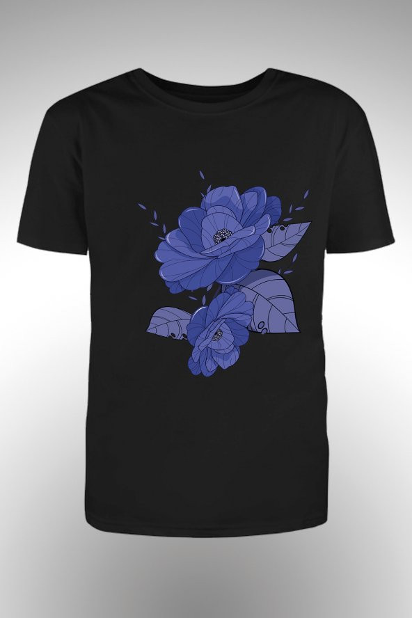 Mavi Çiçek Baskılı t-shirt