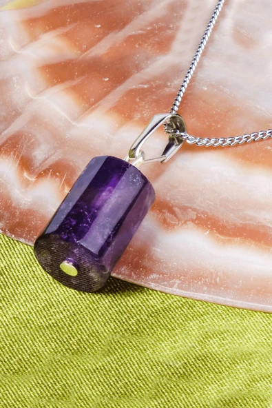 Sertifikalı Yüksek Kalite Fasetli Doğal Ametist Taşı Kolye Doğal Mor Ametist Renk 50 cm Kahverengi Renk 50 cm Beden ürün görseli