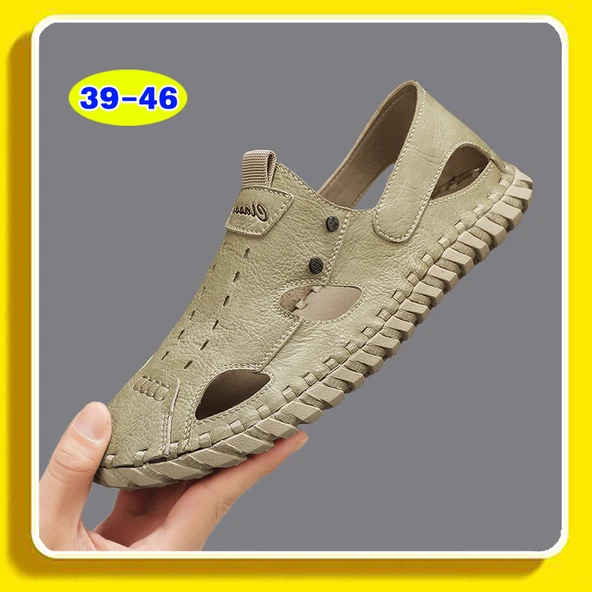 Erkek Yazlık El Yapımı Sandalet (Kum Rengi)