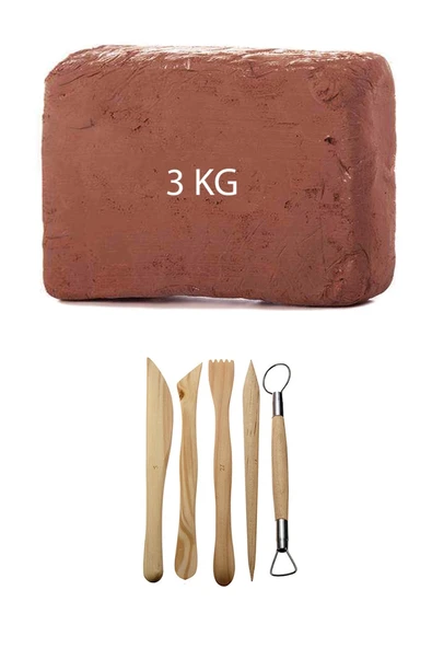 Kahve Çamur Kırmızı Kil Seramik Hamuru 3 kg Ebeşuar Seti Seramik Şekillendirme Seti