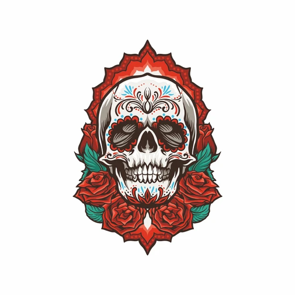 Güllü İskelet Sticker 10x10 cmRenkli Sticker