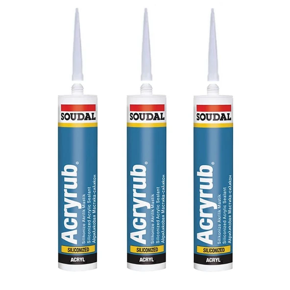 Soudal Silikonize Mastik Yapıştırıcı Gri 500gr 3 Adet Duşakabin Pencere Derz Su Geçirmez Boyanabilir - 3