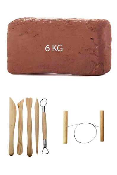 Kahve Çamur Kırmızı Kil Seramik Hamuru 6 kg Ebeşuar Seti Seramik Çamur Kesme Teli