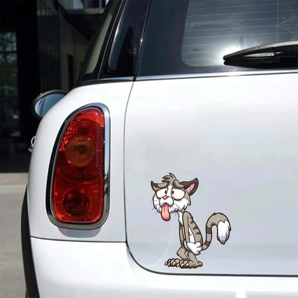 Bıkkın Kedi Sticker 10x10 cmRenkli Sticker - 2