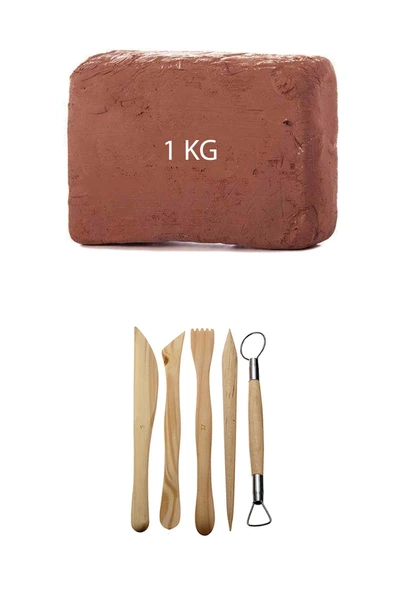 Kahve Çamur Kırmızı Kil Seramik Hamuru 1 kg Ebeşuar Seti Seramik Şekillendirme Seti