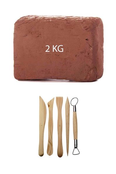 Kahve Çamur Kırmızı Kil Seramik Hamuru 2 kg Ebeşuar Seti Seramik Şekillendirme Seti