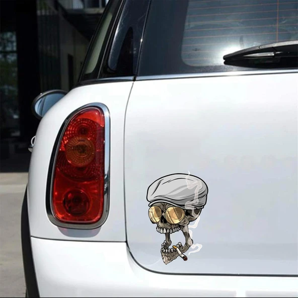 Sigara içen iskelet Sticker 10x10 cmRenkli Sticker - Resim 2