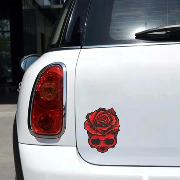 Gül ve Kurukafa Sticker 2 10x10 cmRenkli Sticker - 2