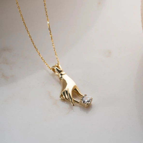 Vaoov 925 Ayar Gümüş El Figürü ve Tektaş Kolye - Resim 5