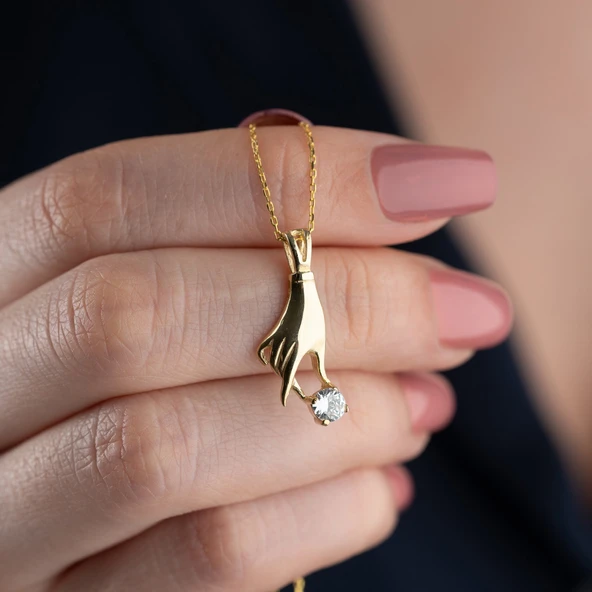 Vaoov 925 Ayar Gümüş El Figürü ve Tektaş Kolye ürün görseli