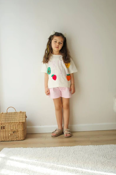 Fruit Team Kız Çocuk Şortlu Takım – Ekru/Pembe