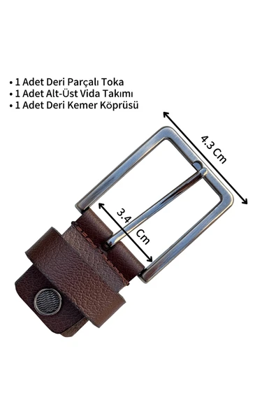 3.5 cm. Yedek Kemer Tokası Vidalı Hakiki Deri Kahverengi