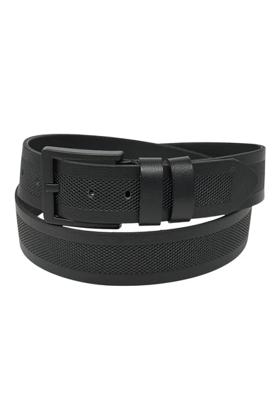 4.5 cm. Spor Hakiki Deri Ortası Desenli Model Erkek Kemer Siyah - Resim 2