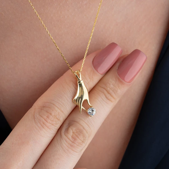 Vaoov 925 Ayar Gümüş El Figürü ve Tektaş Kolye - Resim 4