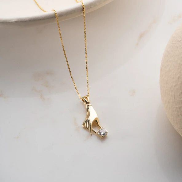 Vaoov 925 Ayar Gümüş El Figürü ve Tektaş Kolye - Resim 3