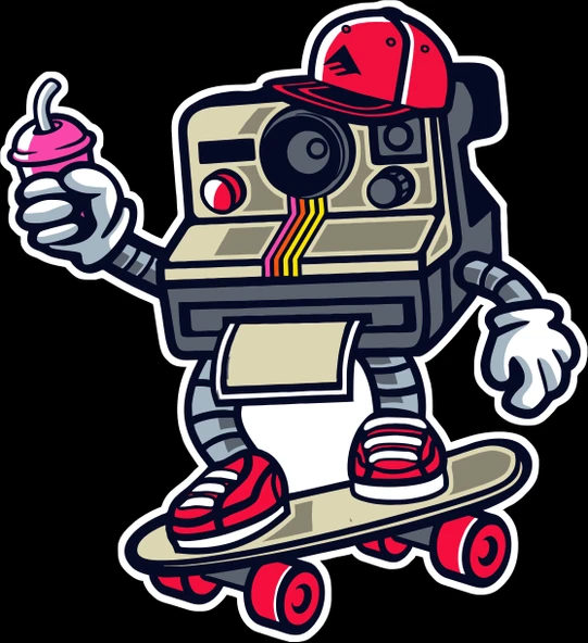 Kaykaycı Fotoğraf Makinesi 10x10 cmRenkli Sticker