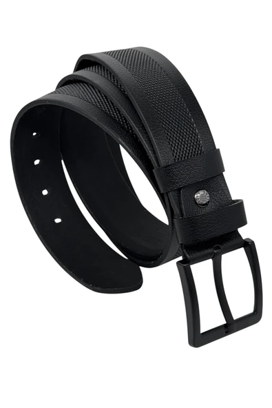 4.5 cm. Spor Hakiki Deri Ortası Desenli Model Erkek Kemer Siyah - Resim 4