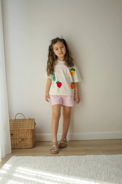Fruit Team Kız Çocuk Şortlu Takım – Ekru/Pembe - 6