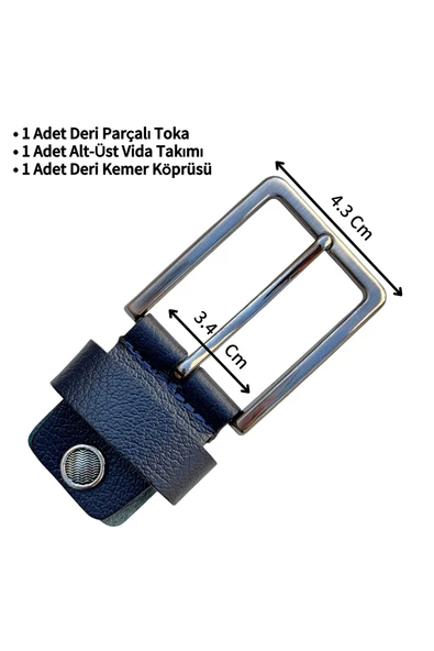 3.5 cm. Yedek Kemer Tokası Vidalı Hakiki Deri Lacivert