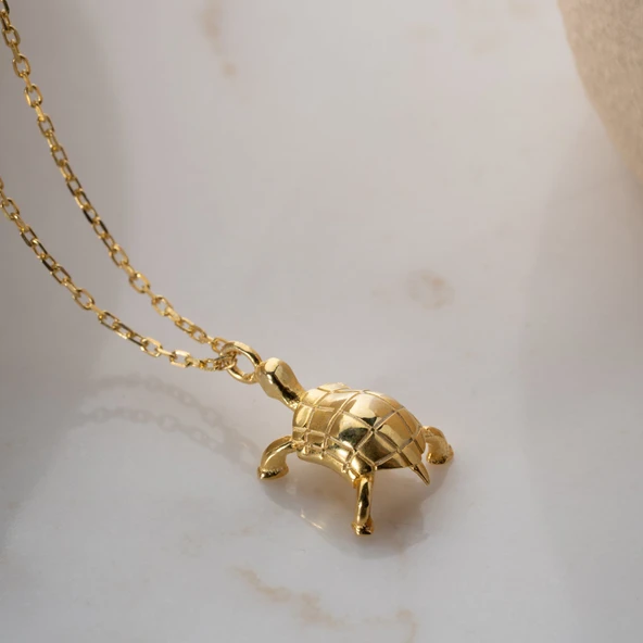 Vaoov 925 Ayar Gümüş Dokulu Kaplumbağa Kolye - Resim 4