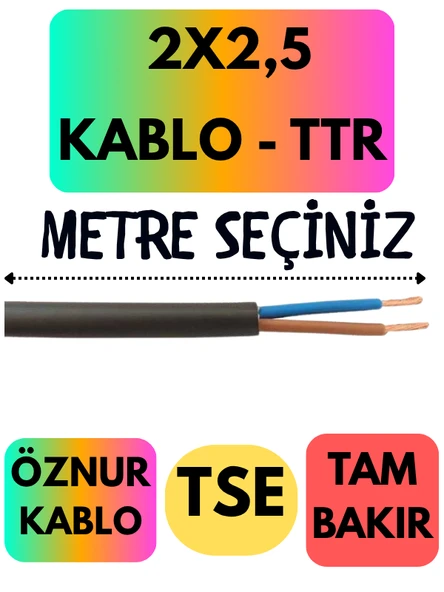 Öznur 2X2,5 TTR Kablo (Siyah) Metre Seçenekli