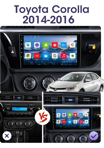 For-x Toyota COROLLA(2014-2016)-10.1'' ANDROİD-4GB/64GB-ÖN Kayıt Kamera Dvr-Kablosuz Car Play-Harici Mikrofon-Wifi-Bt-Fm-Mp3-Mp5-Hd Kamera Hediye