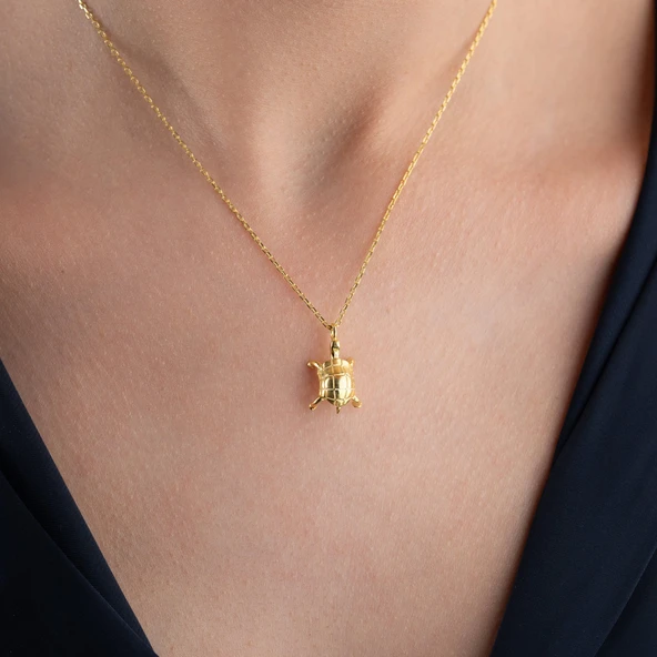 Vaoov 925 Ayar Gümüş Dokulu Kaplumbağa Kolye - Resim 3