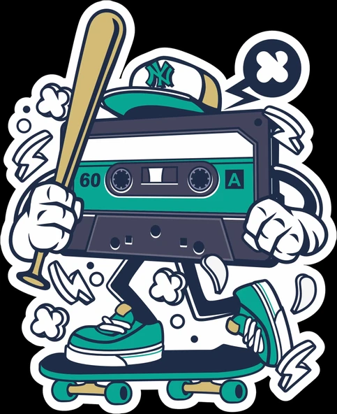 Kaykaycı Kasetçalar Sticker 10x10 cmRenkli Sticker
