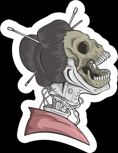 Mekanik Kadın İskelet Sticker 10x10 cmRenkli Sticker
