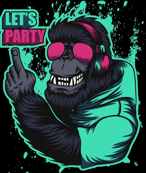 Lets Party Goril Sticker 10x10 cmRenkli Sticker