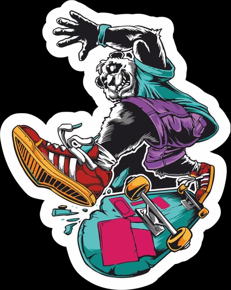 Kaykaycı Panda Sticker 10x10 cmRenkli Sticker ürün görseli