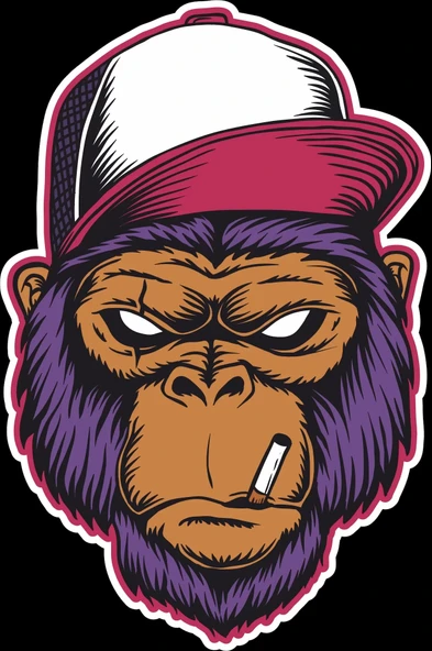 Sigara içen Goril Sticker 10x10 cmRenkli Sticker