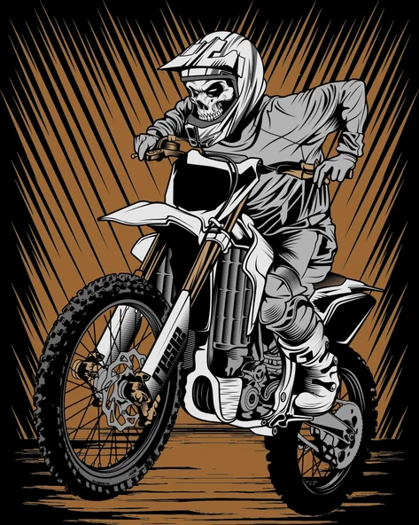 Motor Süren iskelet Sticker 10x10 cmRenkli Sticker ürün görseli