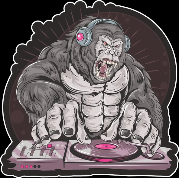 Dj Goril Sticker 10x10 cmRenkli Sticker