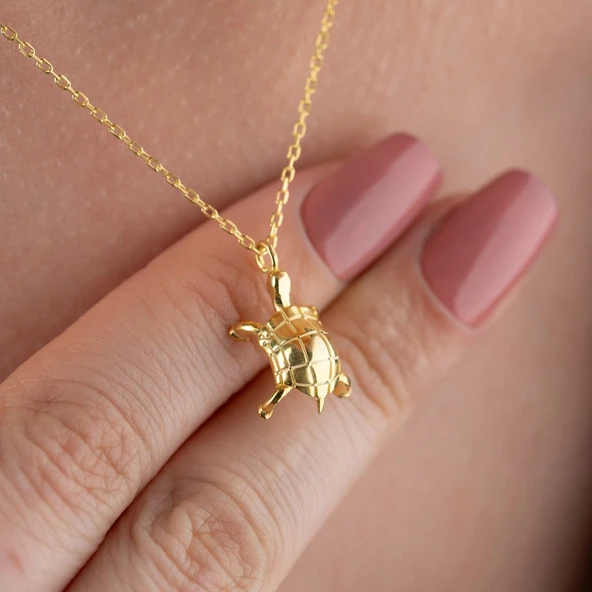 Vaoov 925 Ayar Gümüş Dokulu Kaplumbağa Kolye - Resim 2