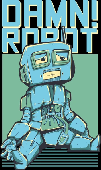 Bıkmış Robot Sticker 10x10 cmRenkli Sticker