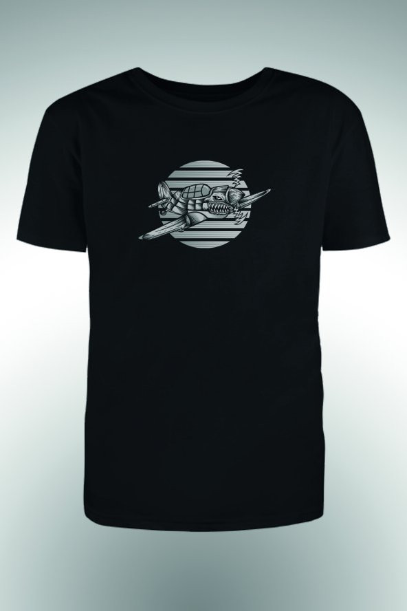 Beyaz Uçak Baskılı T-shirt