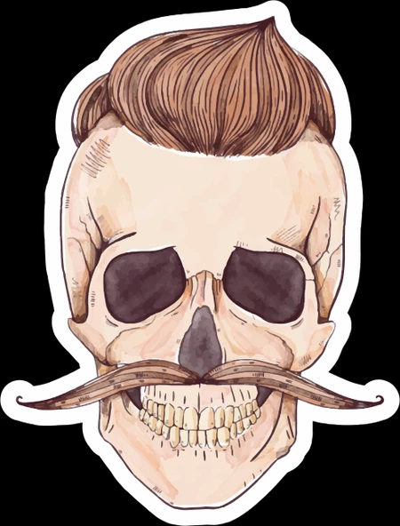 Bıyıklı Kurukafa Sticker 10x10 cmRenkli Sticker
