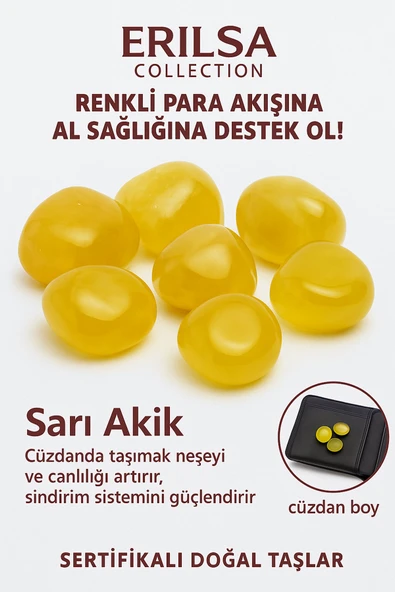 Sertifikalı Cüzdan Boy Tamburlanmış Sarı Akik Taşı Kütle ürün görseli