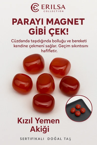 Sertifikalı Cüzdan Boy Tamburlanmış Kızıl Yemen Akiği Taşı Kütle - Güç, Koruma Nazara Kalkan ürün görseli