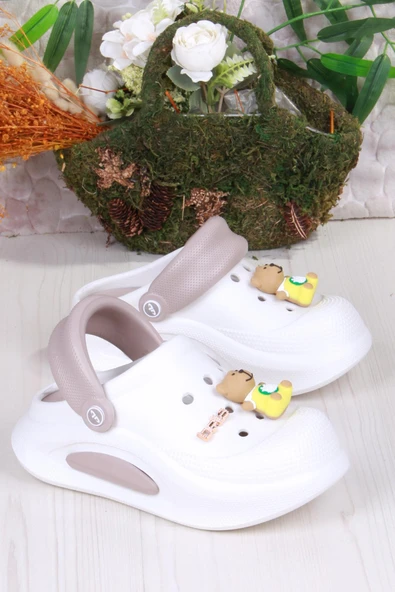 Fort E468 Bella Beyaz Camel Eva Malzeme Sabo Doktor Medikal Aşçı Günlük Burnu Kapalı Terlik - Resim 3