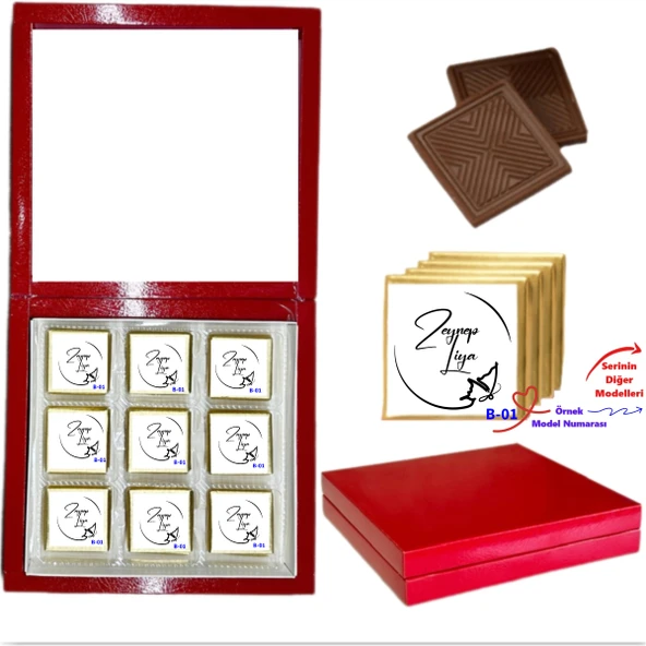 Kişiye Özel İsim Yazılı Kırmızı Çikolata Kutusu, İsimlere Özel B Serisi