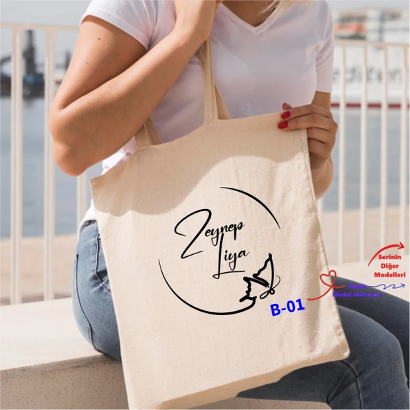 Kişiye Özel İsim Yazılı Tasarım Bez Çanta, Hediyelik Bez Çanta B Serisi ürün görseli 1