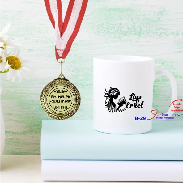 Kişiye Özel İsim Yazılı Madalya ve Kupa Bardak Hediye Seti B Serisi ürün görseli 1