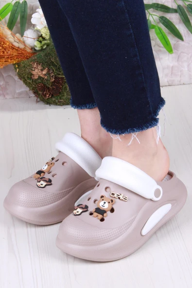 Fort E468 Bella Camel Beyaz Eva Malzeme Sabo Doktor Medikal Aşçı Günlük Burnu Kapalı Terlik - Resim 2