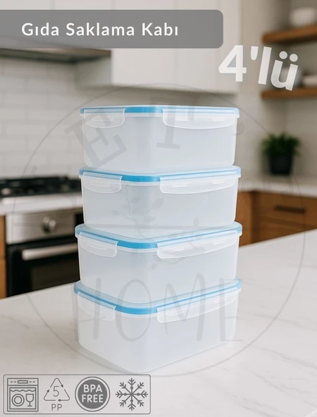 4'lü Vakumlu Saklama Kabı Seti Hava Almaz BPA Free Kilitlenebilir Gıda Erzak Kabı 3.25 L - 2