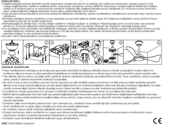 CATA Cenevre Ledli Tavan Vantilatörü 40w Aydınlatma Kumandalı Dekoratif 3 Kanat - 4