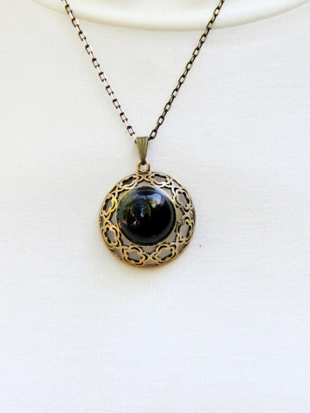 Doğal Taş Oniks Doğal Taşlı Kadın Antik Yuvarlak Doğal Taşlı Kolye euk37o - Resim 2