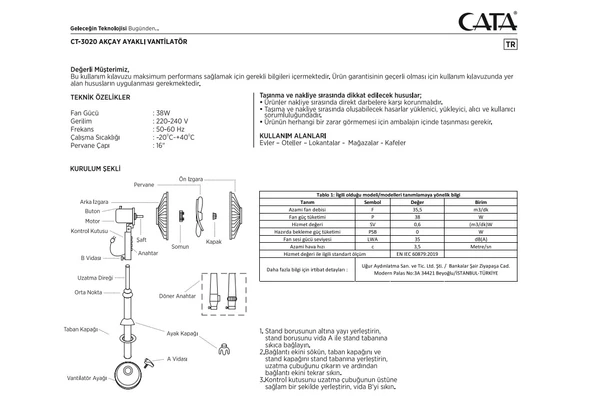 CATA Akçay 16" Ayaklı Vantilatörü 38w 3 Kademeli Hız ayarı - 4